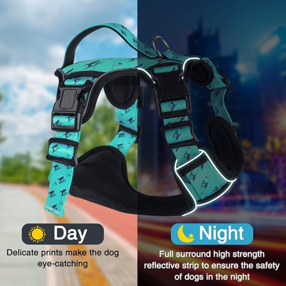 ‼️SOLD‼️NEW🐳 MORXIL TURQUOISE PADDED REFLECTIVE WHALE DOG HARNESS LEAD/LEASH SET - Picture 8 of 16